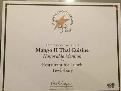 Honorable Mention, Restaurant for Lunch Tewksbury