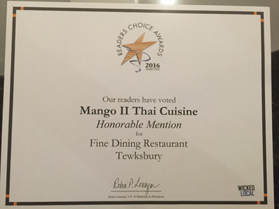 Honorable Mention, Fine  Dining Restaurant Tewksbury